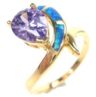 Silver Ring with Inlay Created Opal & Tanzanite CZ