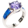 Silver Ring (Rhodium Plated) w/ Inlay Created Opal & Tanzanite CZ
