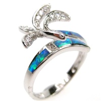Silver Ring (Rhodium Plated) w/ Inlay Created Opal & White CZ