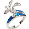 Silver Ring (Rhodium Plated) w/ Inlay Created Opal & White CZ