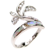 Silver Ring (Rhodium Plated) w/ Inlay Created Opal & White CZ