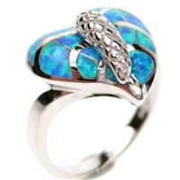 Silver Ring (Rhodium Plated) w/ Inlay Created Opal