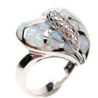Silver Ring (Rhodium Plated) w/ Inlay Created Opal