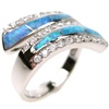 Silver Ring (Rhodium Plated) w/ Inlay Created Opal & White CZ