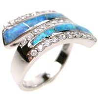 Silver Ring (Rhodium Plated) w/ Inlay Created Opal & White CZ