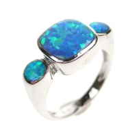 Silver Ring with Inlay Created Opal