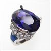 Silver Ring with Inlay Created Opal, White and Tanzanite CZ