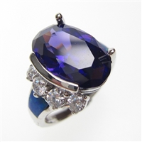 Silver Ring with Inlay Created Opal, White and Tanzanite CZ