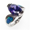 Silver Ring with Inlay Created Opal and Tanzanite CZ
