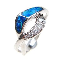 Silver Ring with Inlay Created Opal & White CZ