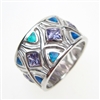 Silver Ring with Inlay Created Opal and Tanzanite CZ
