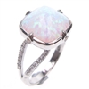 Silver Ring with Inlay Created Opal and White CZ
