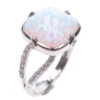 Silver Ring with Inlay Created Opal and White CZ