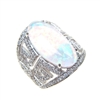 Silver Ring with Inlay Created Opal and White CZ