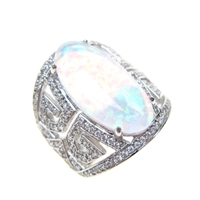 Silver Ring with Inlay Created Opal and White CZ