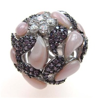 Silver Ring w/ MOP, White & Amethyst CZ