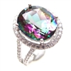 Sterling Silver Ring with Rainbow Mystic Quartz and White CZ