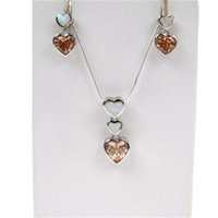 Silver Earrings and Pendant Set (Rhodium Plated) w/ Inlay Created Opal & Champagne CZ