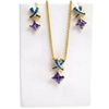 Silver Earrings and Pendant Set (Gold Plated) W/ Inlay Created Opal and Tanzanite CZ