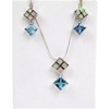 Silver Earrings and Pendant Set (Rhodium Plated) w/ Inlay Created Opal & Blue Topaz CZ