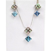 Silver Earrings and Pendant Set (Rhodium Plated) w/ Inlay Created Opal & Blue Topaz CZ