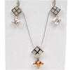 Silver Earrings and Pendant Set (Rhodium Plated) w/ Inlay Created Opal & Champagne CZ
