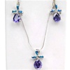 Silver Earrings and Pendant Set (Rhodium Plated) w/ Inlay Created Opal & Tanzanite CZ