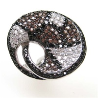 Silver Ring w/ Black, White & Chocolate CZ