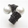 Silver Ring with Syc. Pearl and Black CZ